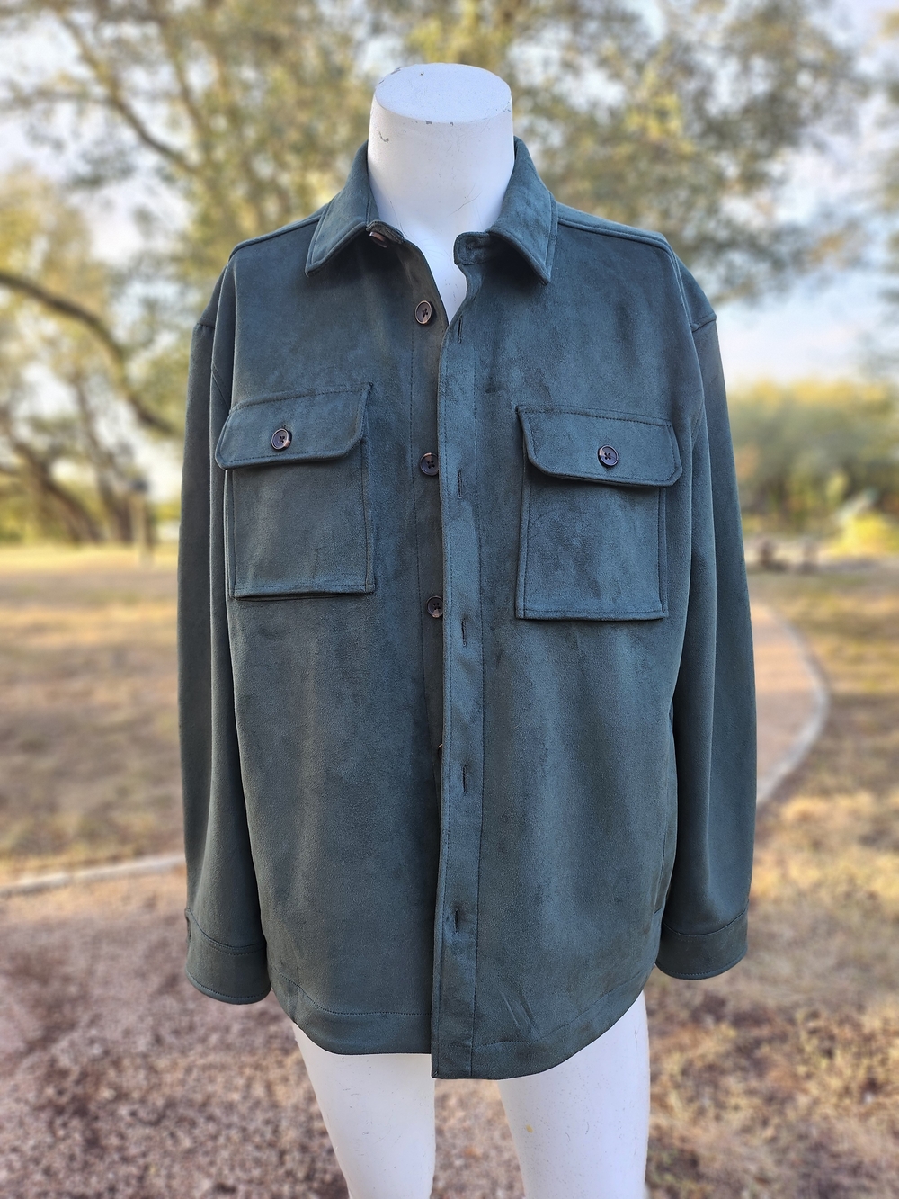 Zara Faux Suede Overshirt Jacket Dark Green coat shirt Shacket outerwear XL